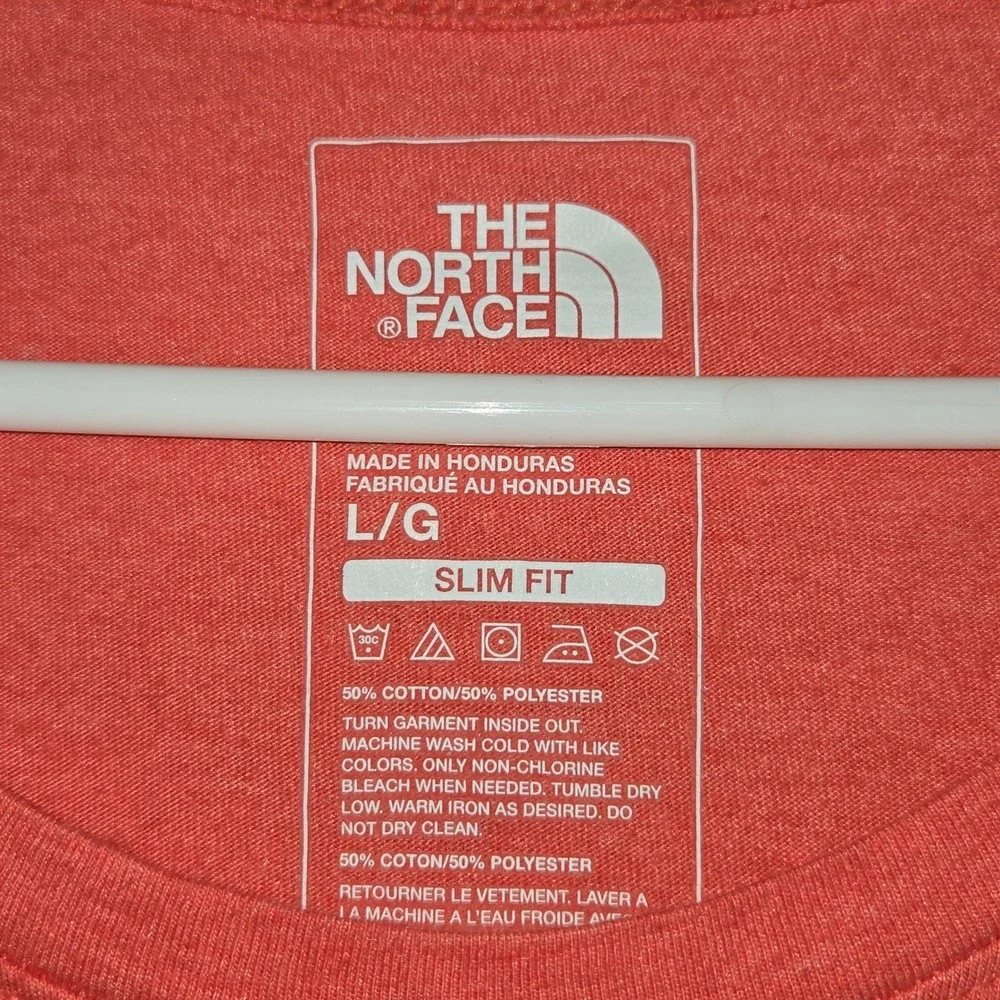 The North Face Womens Slim Fit T-Shirt Coral Heather Logo Graphic Tee Large L/G - Picture 3 of 7